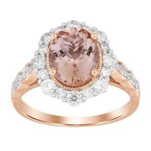 LADIES RING 1 CT ROUND/OVAL/PEACH MORGANITE DIAMOND 10K ROSE GOLD(CENTER-2 1/2)